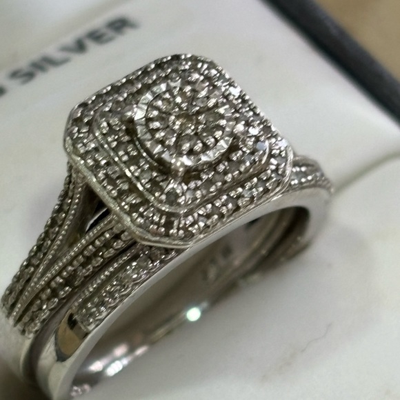 Forever Bride Genuine Diamond Engagement Wedding Band Set - Picture 5 of 11